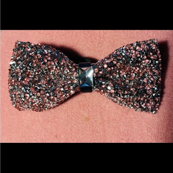 Q Brand Crystal Rhinestone BowTie Pink Black Adjustable Statement main image 9